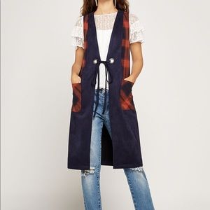 BCBG | Plaid-Trimmed Long Vest